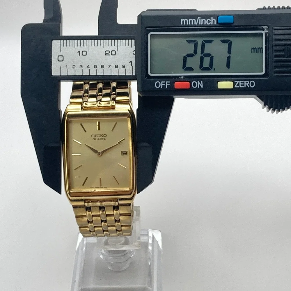 Vintage Seiko Men's Tank Watch 27mm Gold Tone 7N29-5B29 Date New Battery 7.75